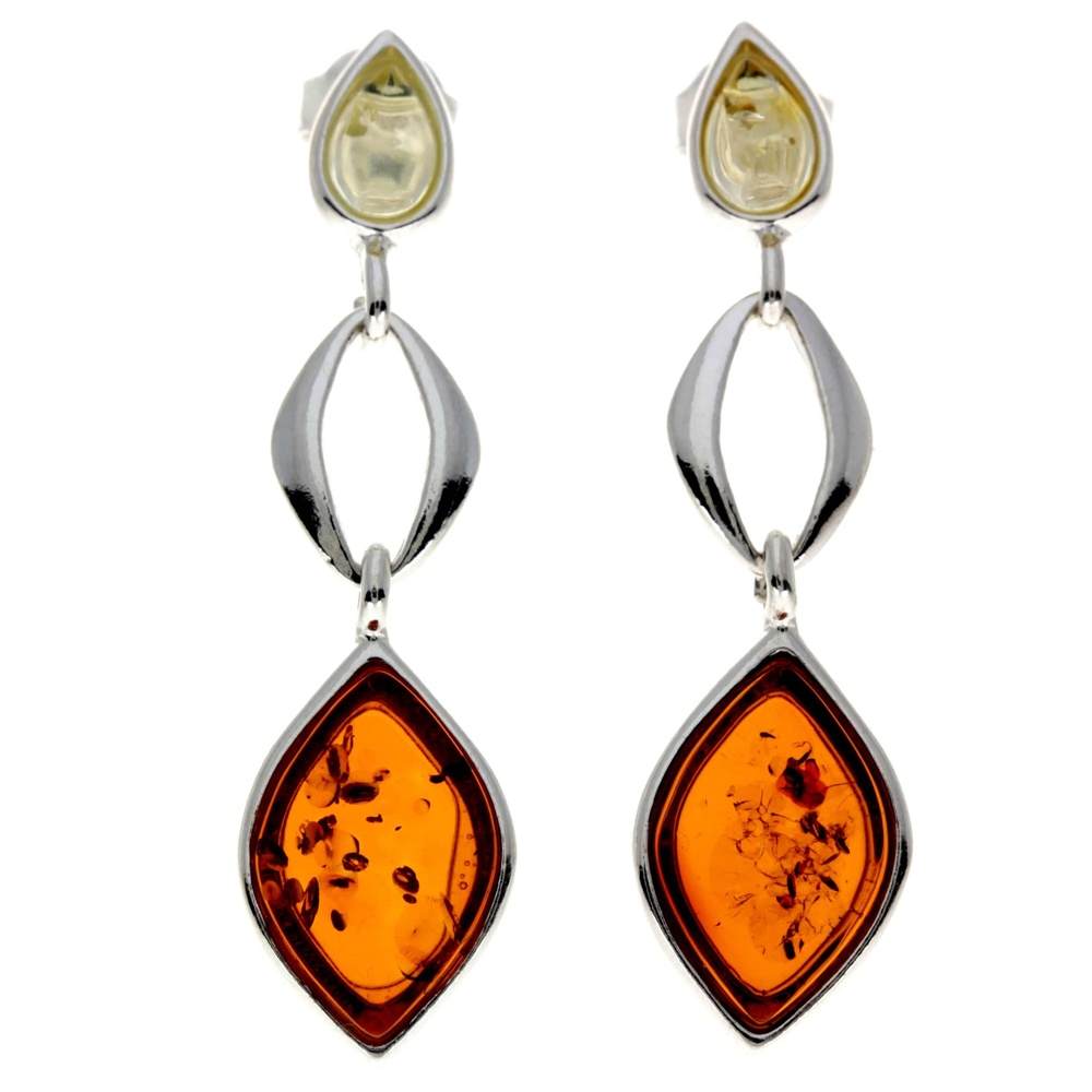 925 Sterling Silver & Genuine Baltic Amber Classic Studs Dangling Earrings - GL1021