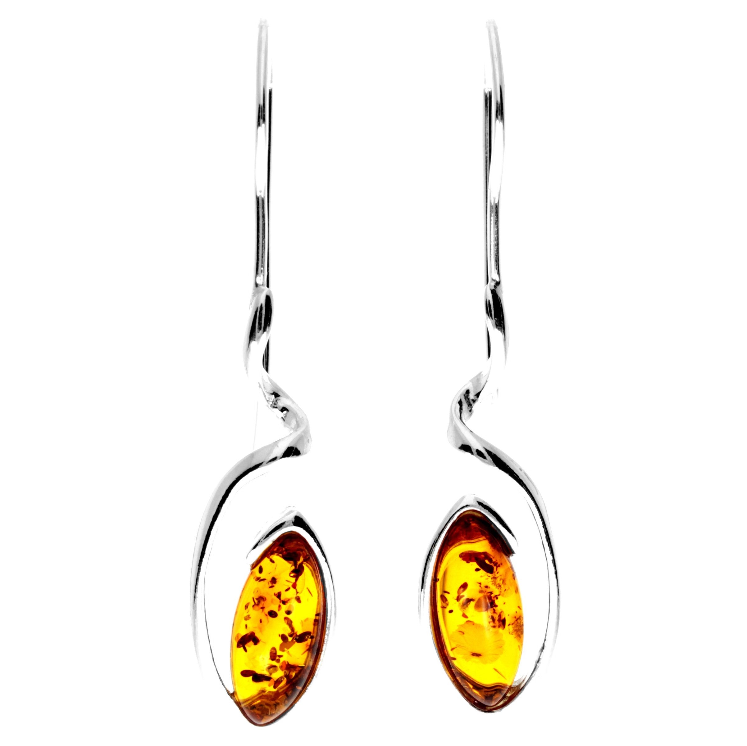 925 Sterling Silver & Genuine Baltic Amber Swirl Drop Modern Earrings - GL1022