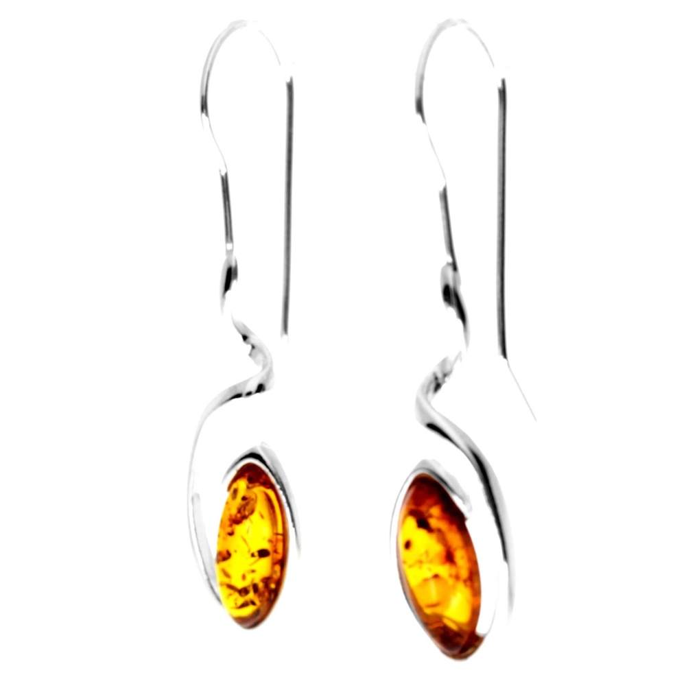 925 Sterling Silver & Genuine Baltic Amber Swirl Drop Modern Earrings - GL1022