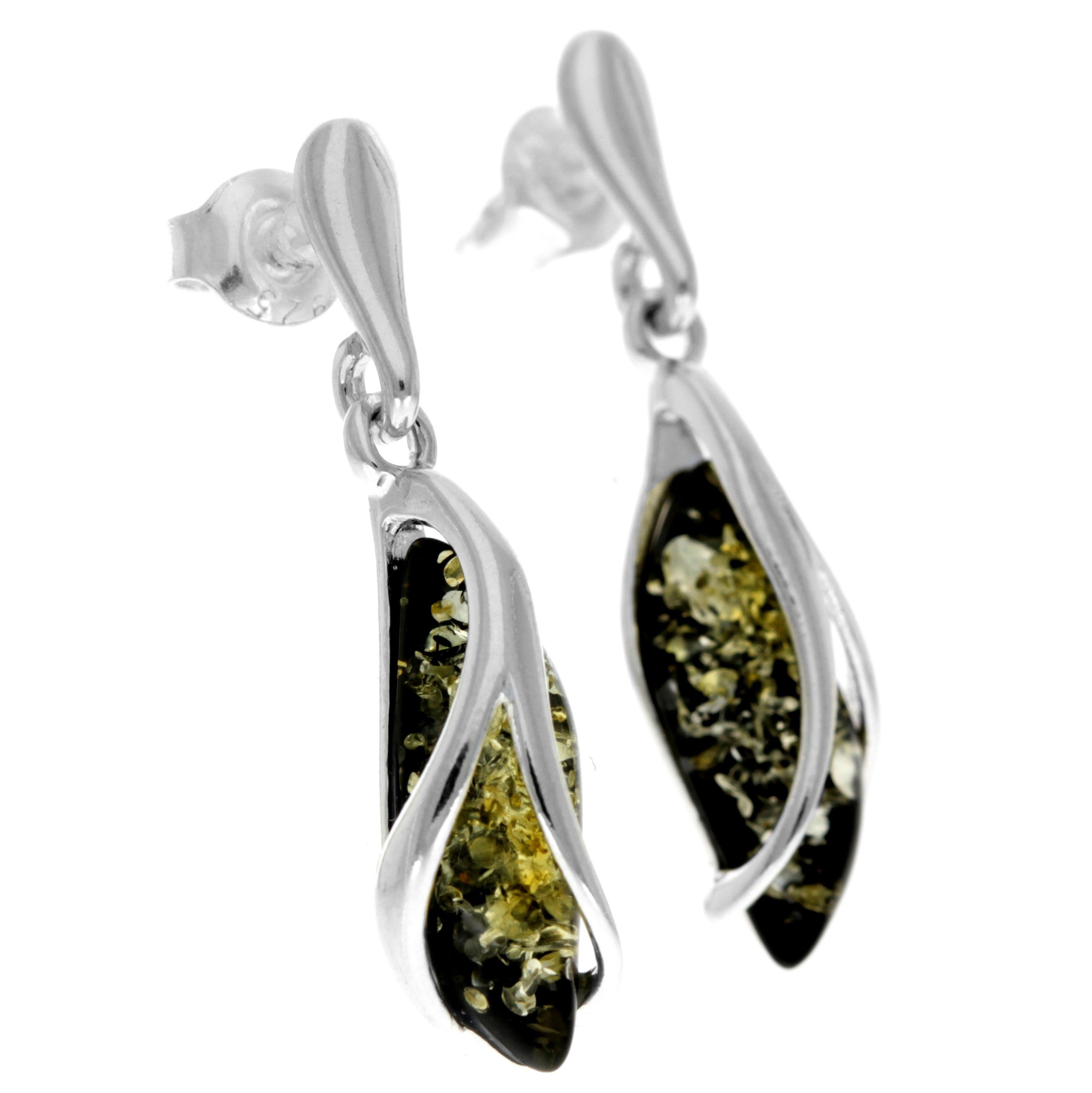925 Sterling Silver & Baltic Amber Modern Earrings - GL131