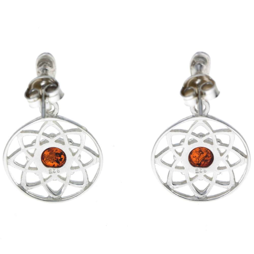 925 Sterling Silver & Baltic Amber Celtic Drop Earrings - GL145