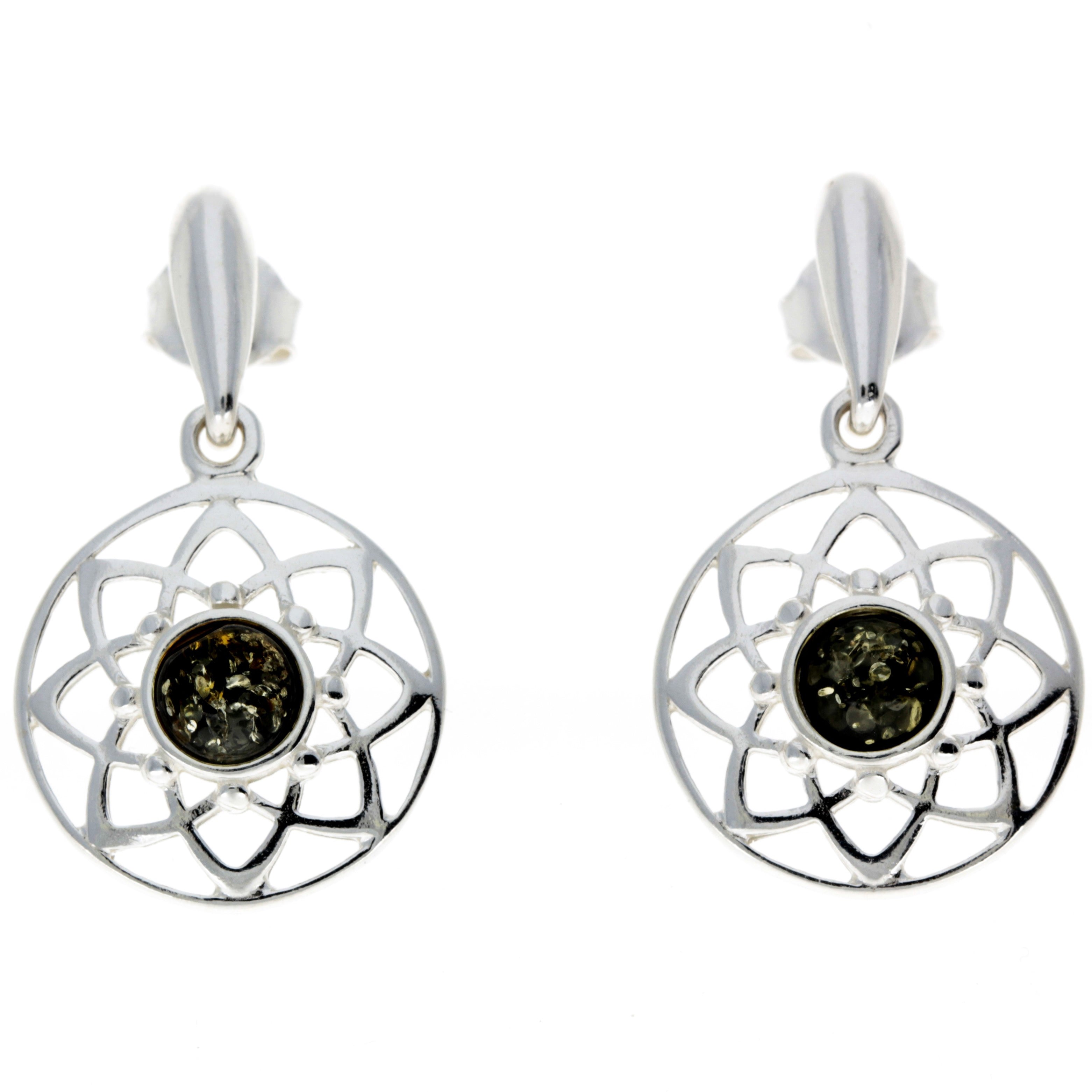 925 Sterling Silver & Baltic Amber Celtic Drop Earrings - GL145