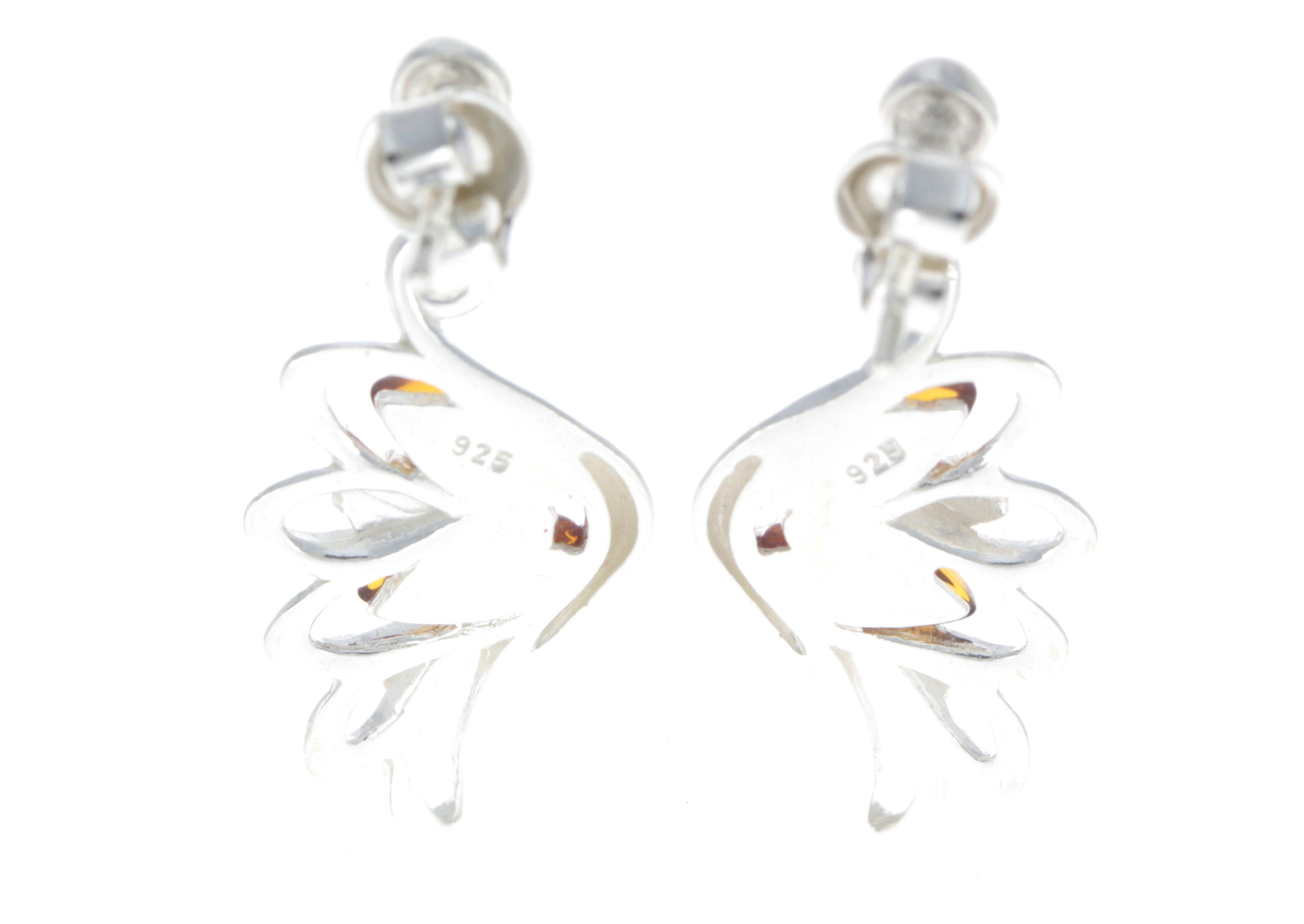 925 Sterling Silver & Baltic Amber Angel Wings Drop Earrings GL148