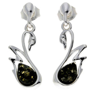 925 Sterling Silver & Baltic Amber Swan Stud Earrings GL149