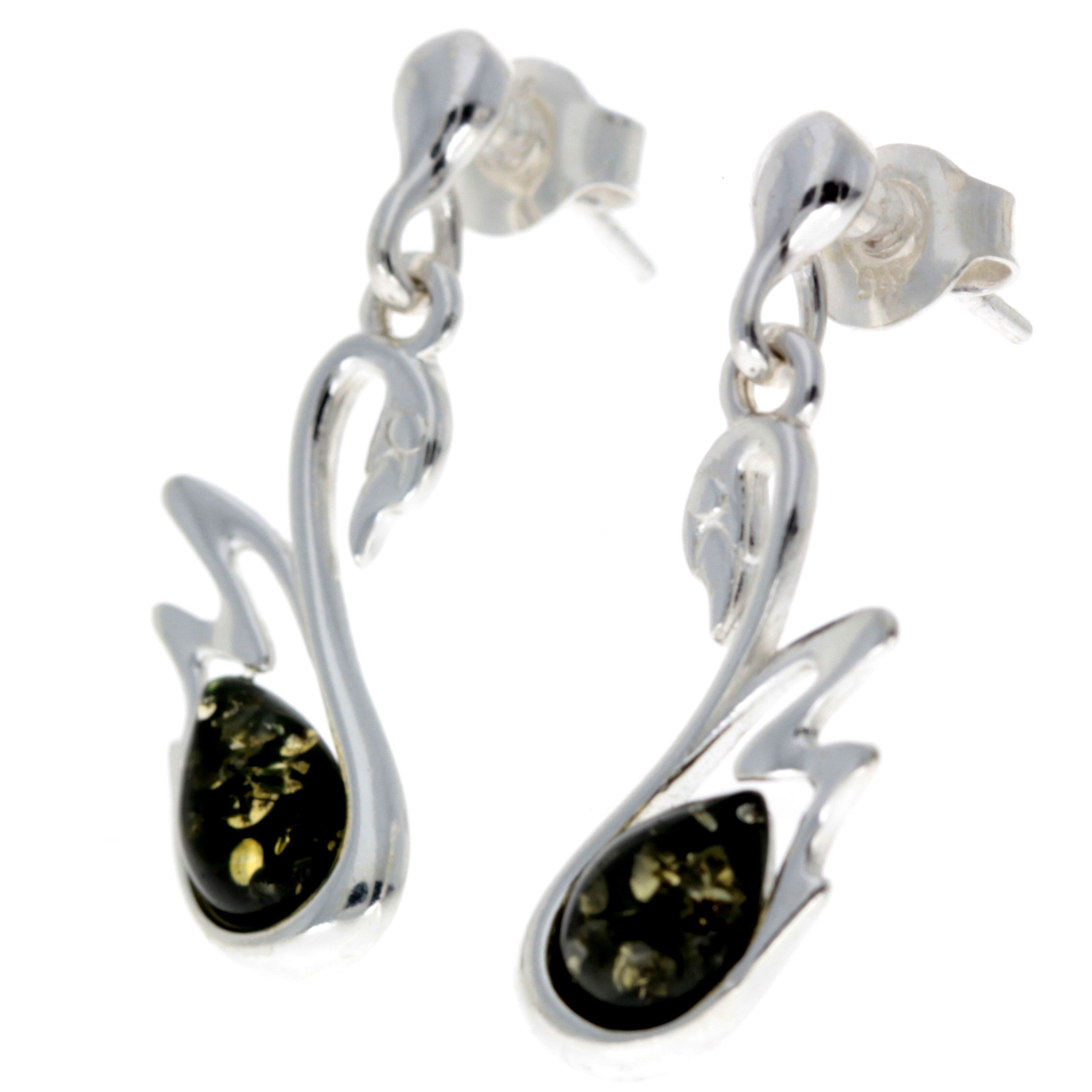 925 Sterling Silver & Baltic Amber Swan Stud Earrings GL149