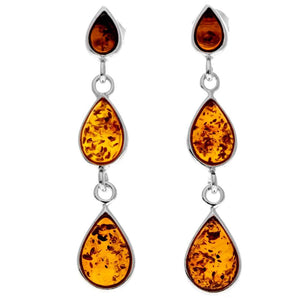 925 Sterling Silver and Genuine Baltic Amber Dangly Drop Earrings - GL150