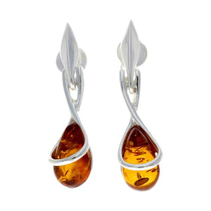 925 Sterling Silver with Amber Modern Drop Earrings - GL151