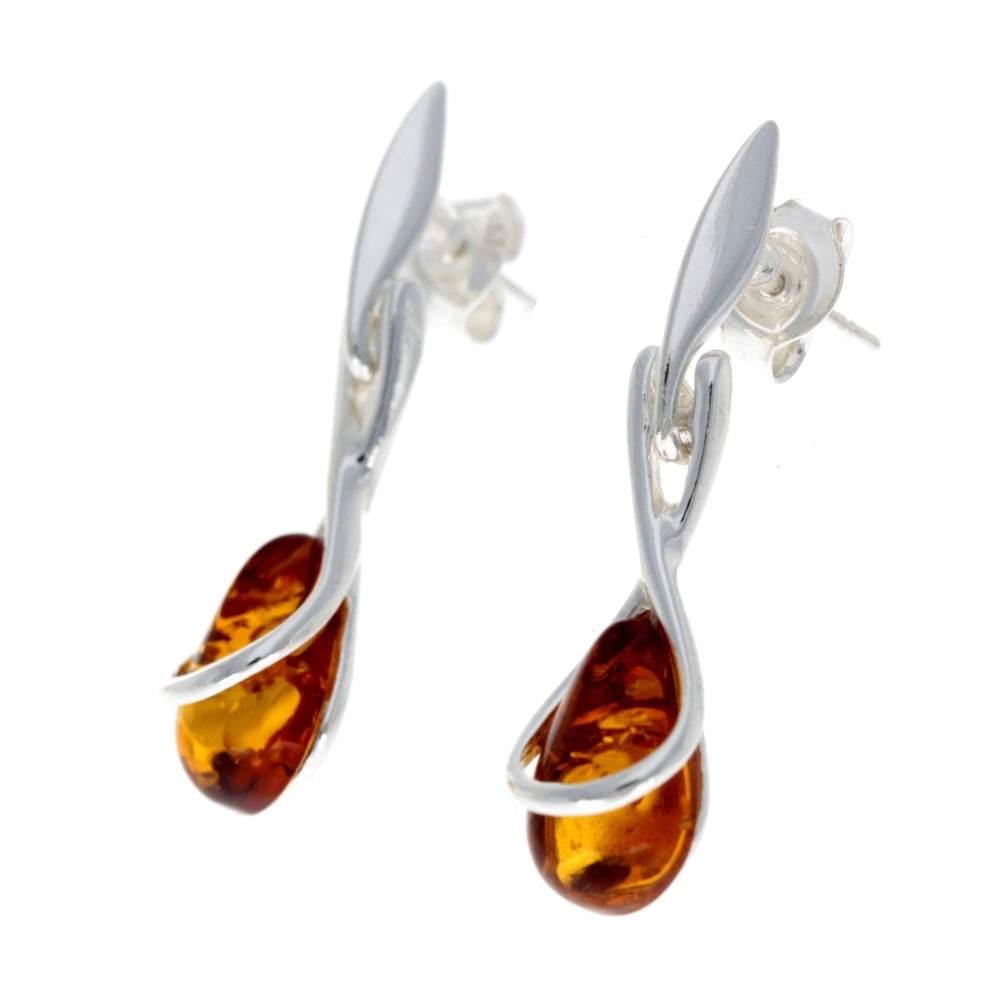 925 Sterling Silver with Amber Modern Drop Earrings - GL151