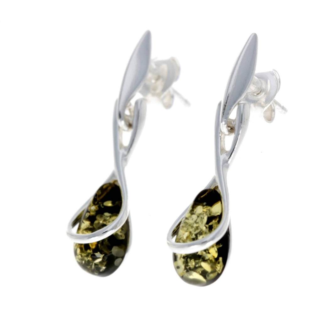 925 Sterling Silver with Amber Modern Drop Earrings - GL151