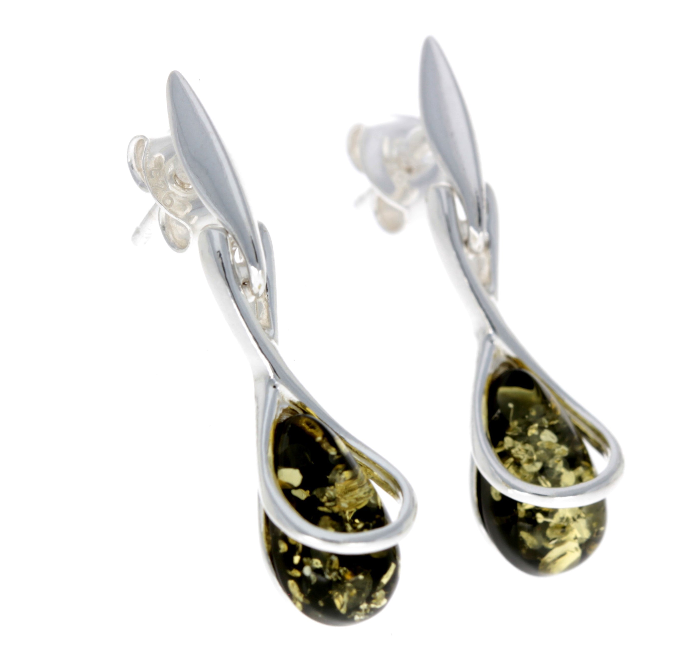 925 Sterling Silver with Amber Modern Drop Earrings - GL151
