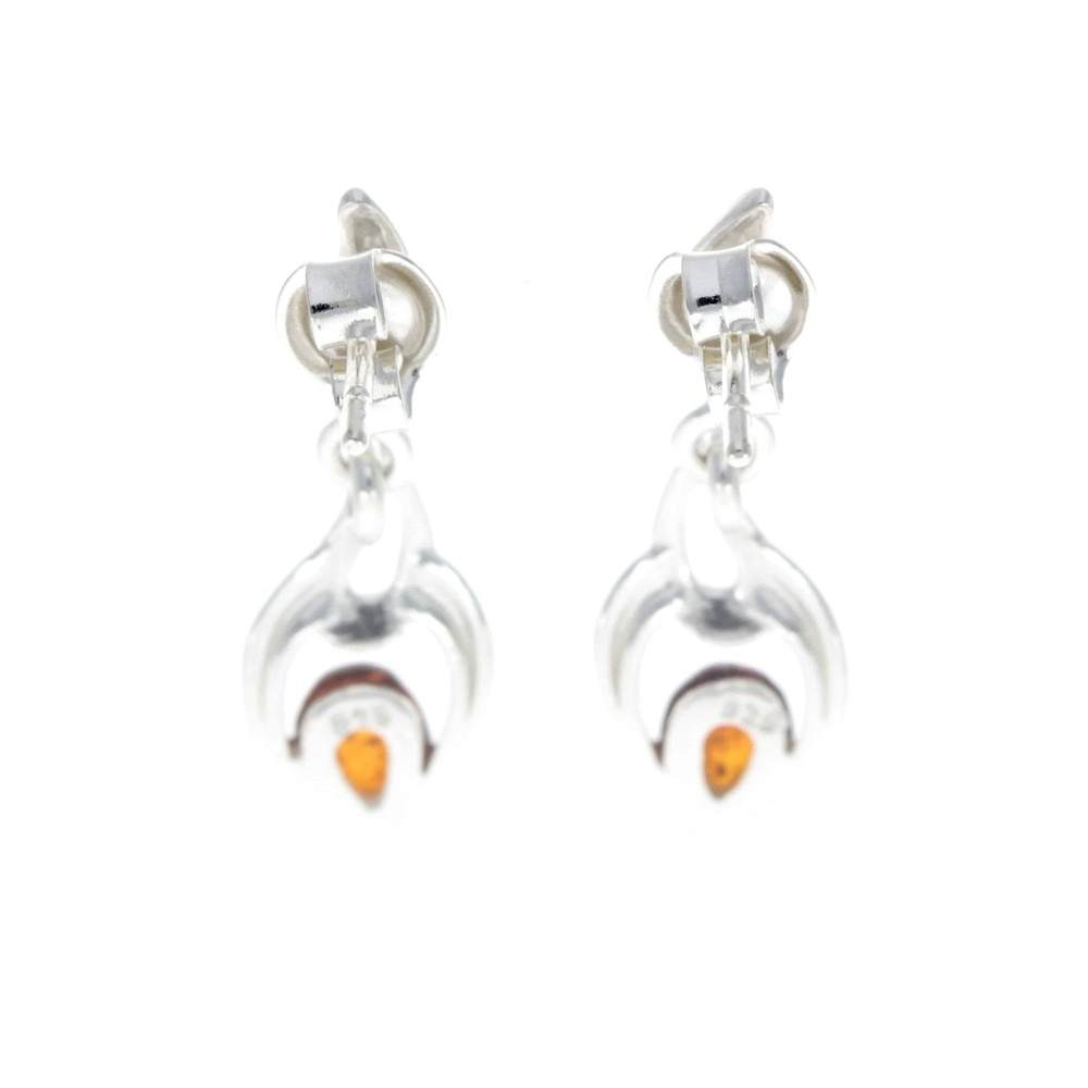 925 Sterling Silver & Genuine Baltic Amber Modern Drop Earrings - GL152