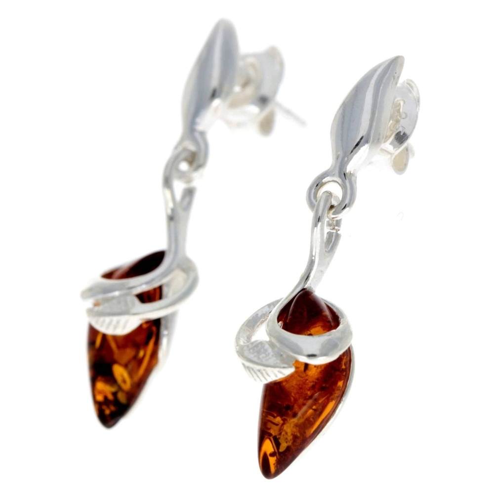 925 Sterling Silver & Baltic Amber Art Deco Earrings - GL158