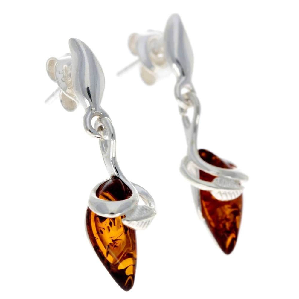 925 Sterling Silver & Baltic Amber Art Deco Earrings - GL158