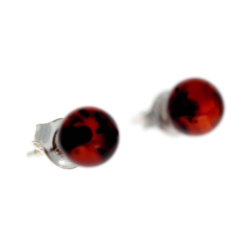 925 Sterling Silver & Genuine Baltic Amber Classic Round Studs Earrings - GL162