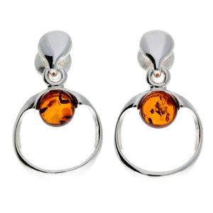 925 Sterling Silver & Genuine Baltic Amber Modern Drop Earrings - GL165