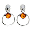 925 Sterling Silver & Genuine Baltic Amber Modern Drop Earrings - GL165
