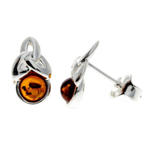 925 Sterling Silver & Genuine Baltic Amber Modern Celtic Studs Earrings - GL167