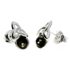 925 Sterling Silver & Genuine Baltic Amber Modern Celtic Studs Earrings - GL167