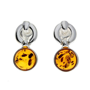 925 Sterling Silver & Genuine Baltic Amber Modern Drop Earrings - GL168