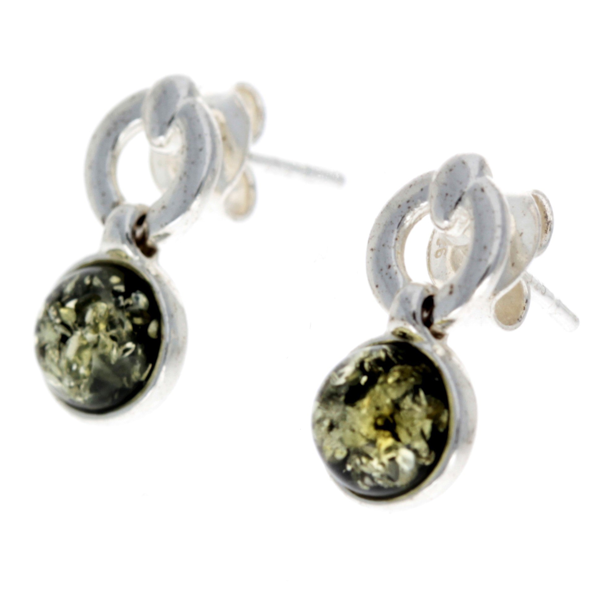 925 Sterling Silver & Genuine Baltic Amber Modern Drop Earrings - GL168
