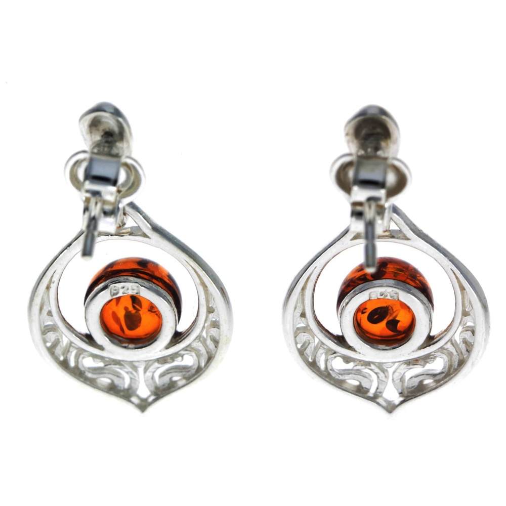 925 Sterling Silver & Genuine Baltic Amber Modern Drop Earrings - GL170