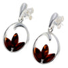 925 Sterling Silver & Genuine Baltic Amber Modern Drop Earrings - GL171