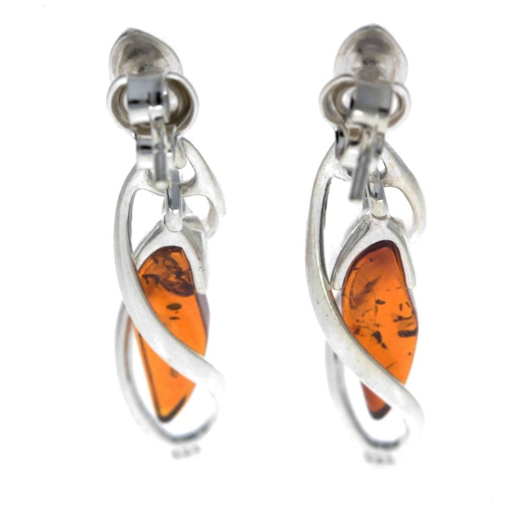 925 Sterling Silver & Genuine Baltic Amber Modern Drop Earrings - GL172
