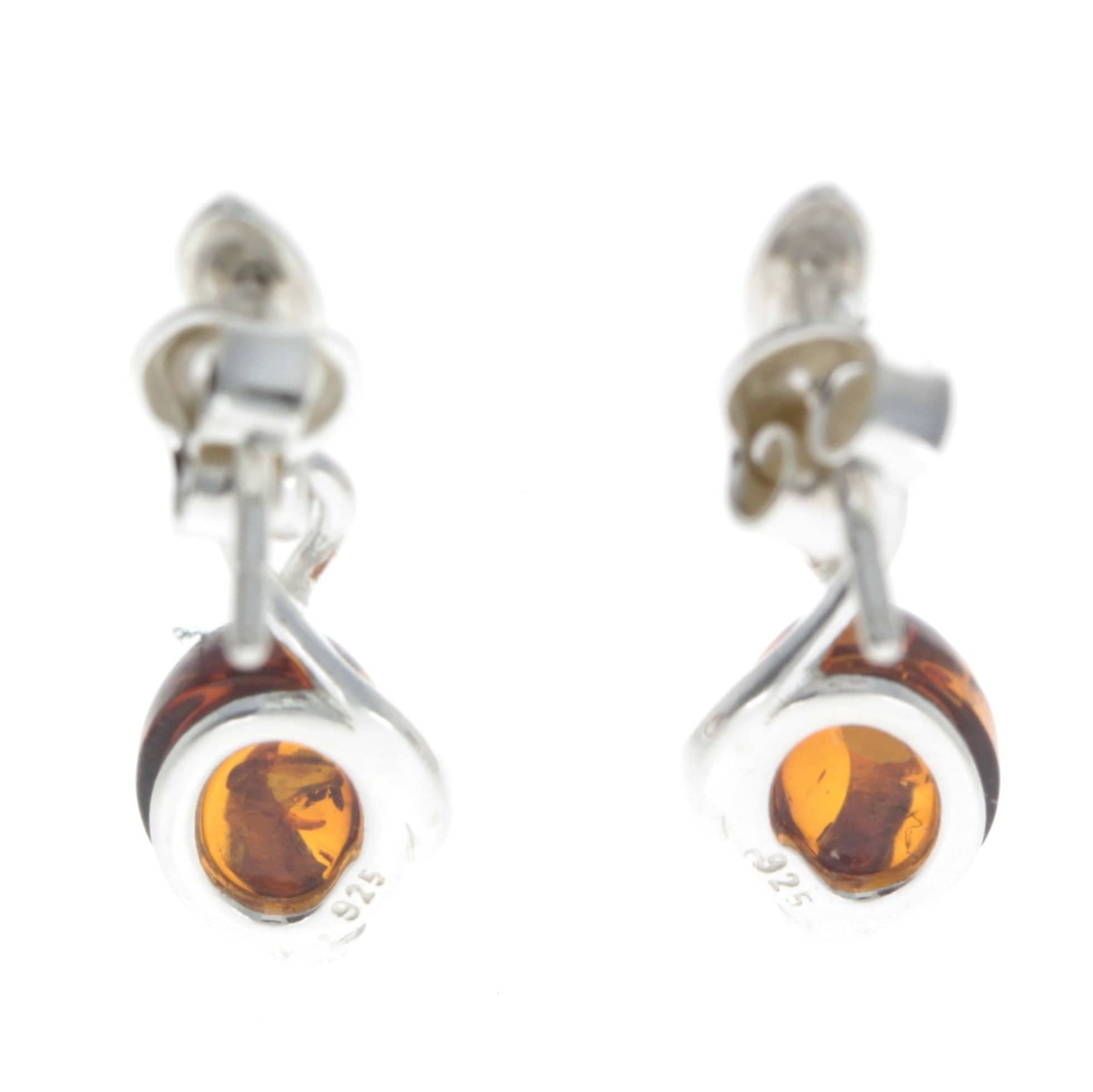 925 Sterling Silver & Genuine Baltic Amber Modern Drop Earrings - GL175