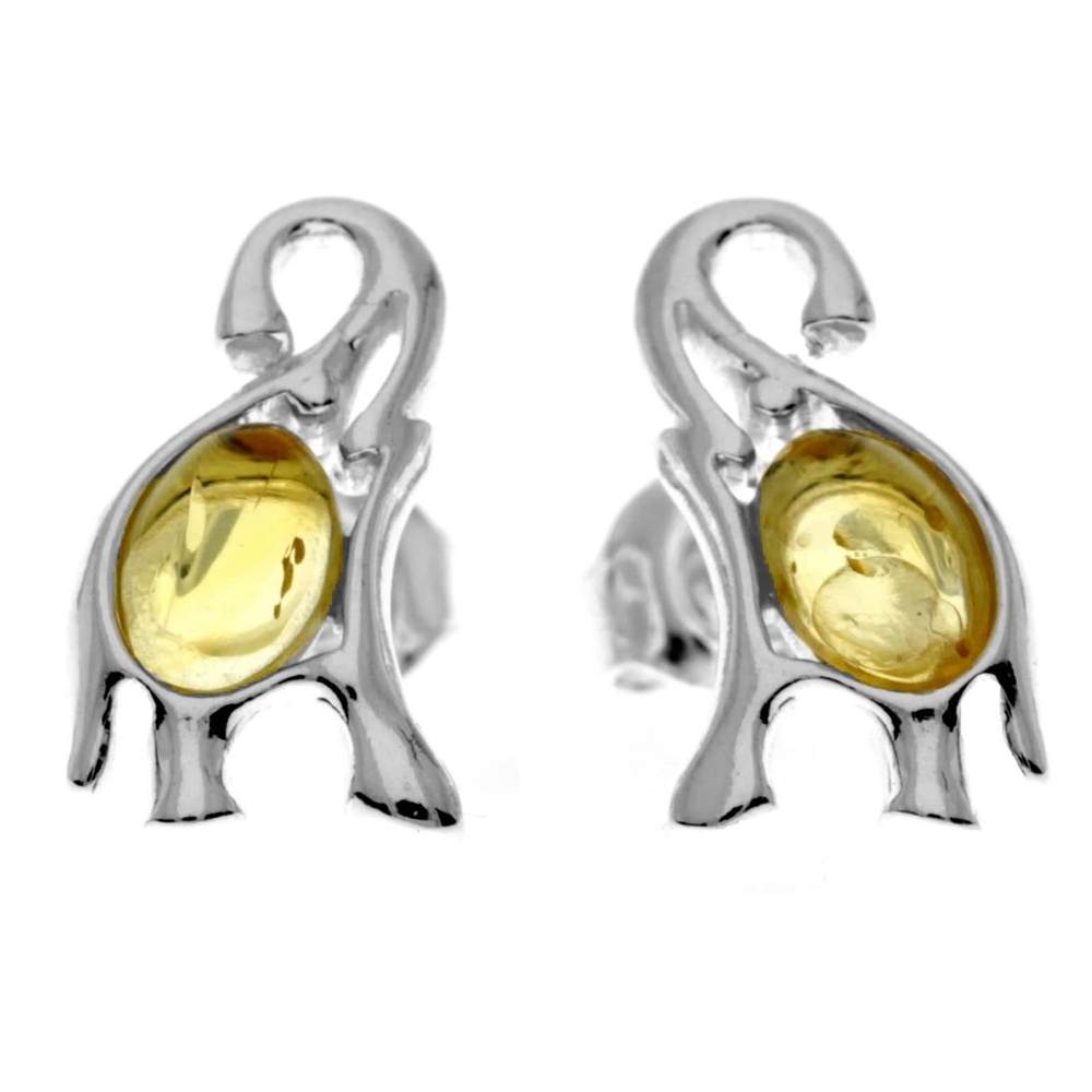 925 Sterling Silver & Baltic Amber Elephant Stud Earrings - GL176