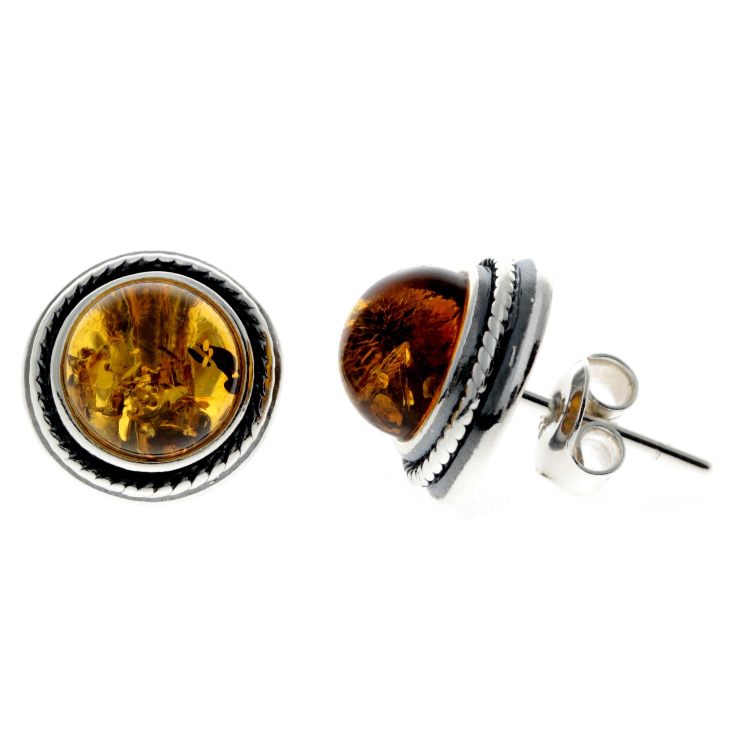 925 Sterling Silver & Genuine Baltic Amber Classic Studs Earrings - GL185