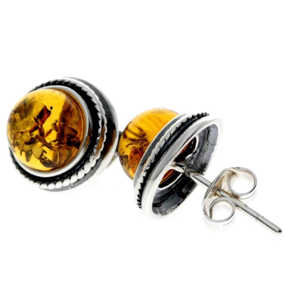 925 Sterling Silver & Genuine Baltic Amber Classic Studs Earrings - GL185