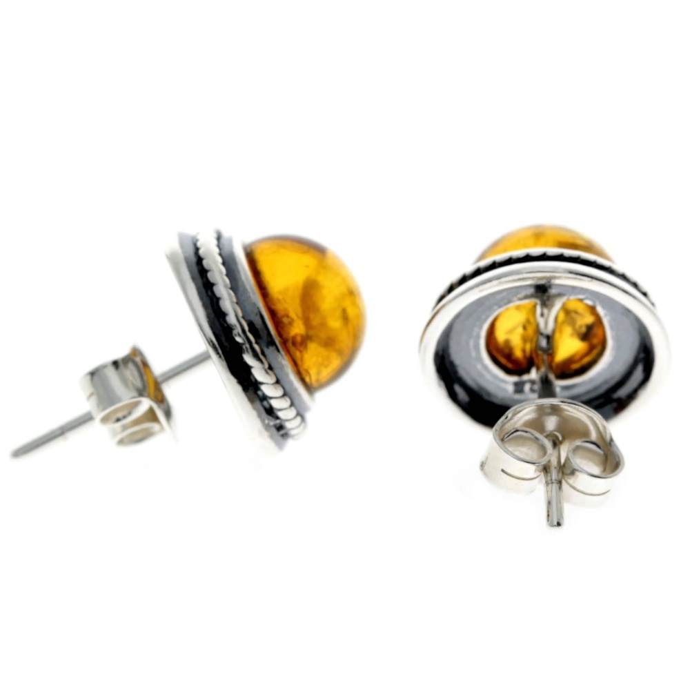 925 Sterling Silver & Genuine Baltic Amber Classic Studs Earrings - GL185