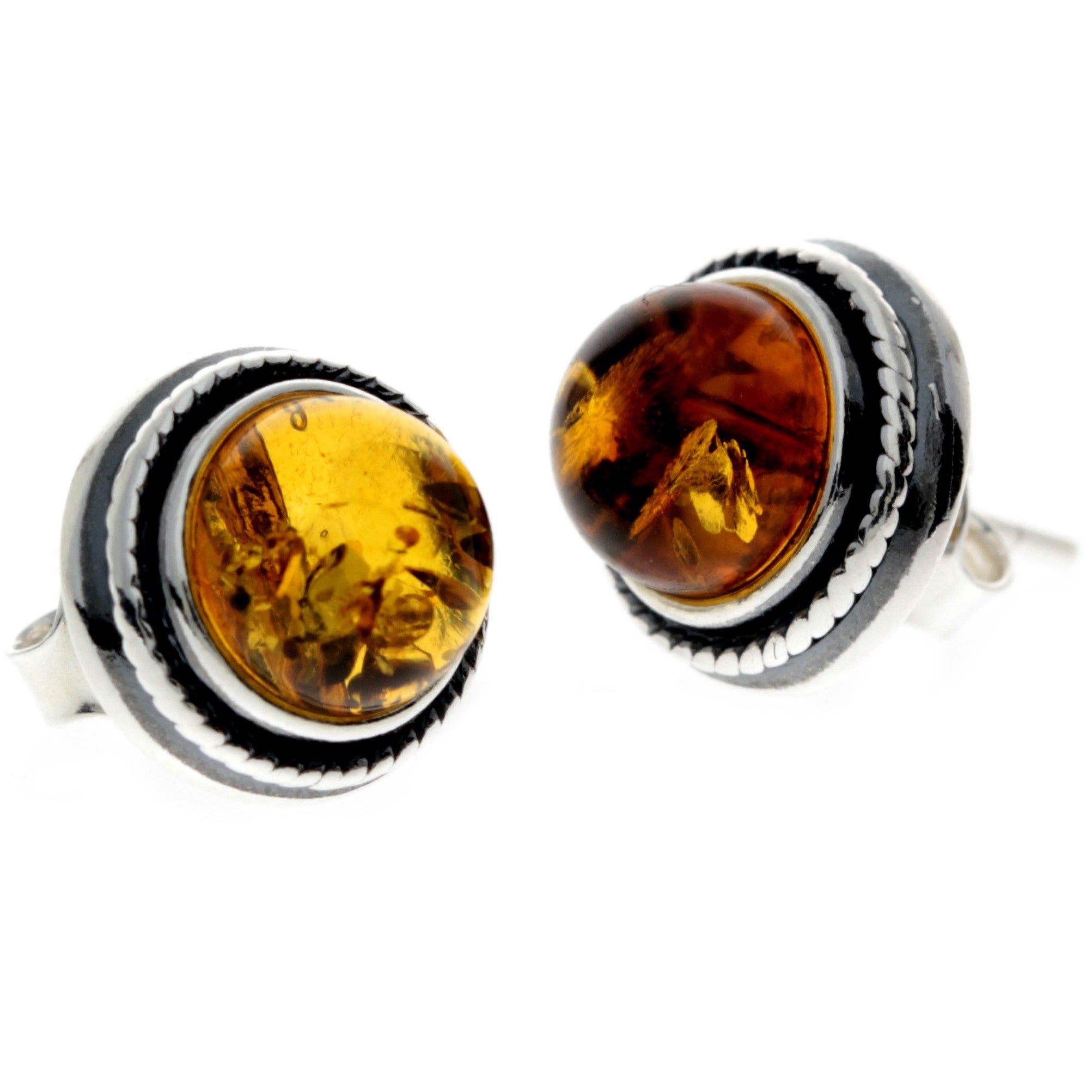 925 Sterling Silver & Genuine Baltic Amber Classic Studs Earrings - GL185