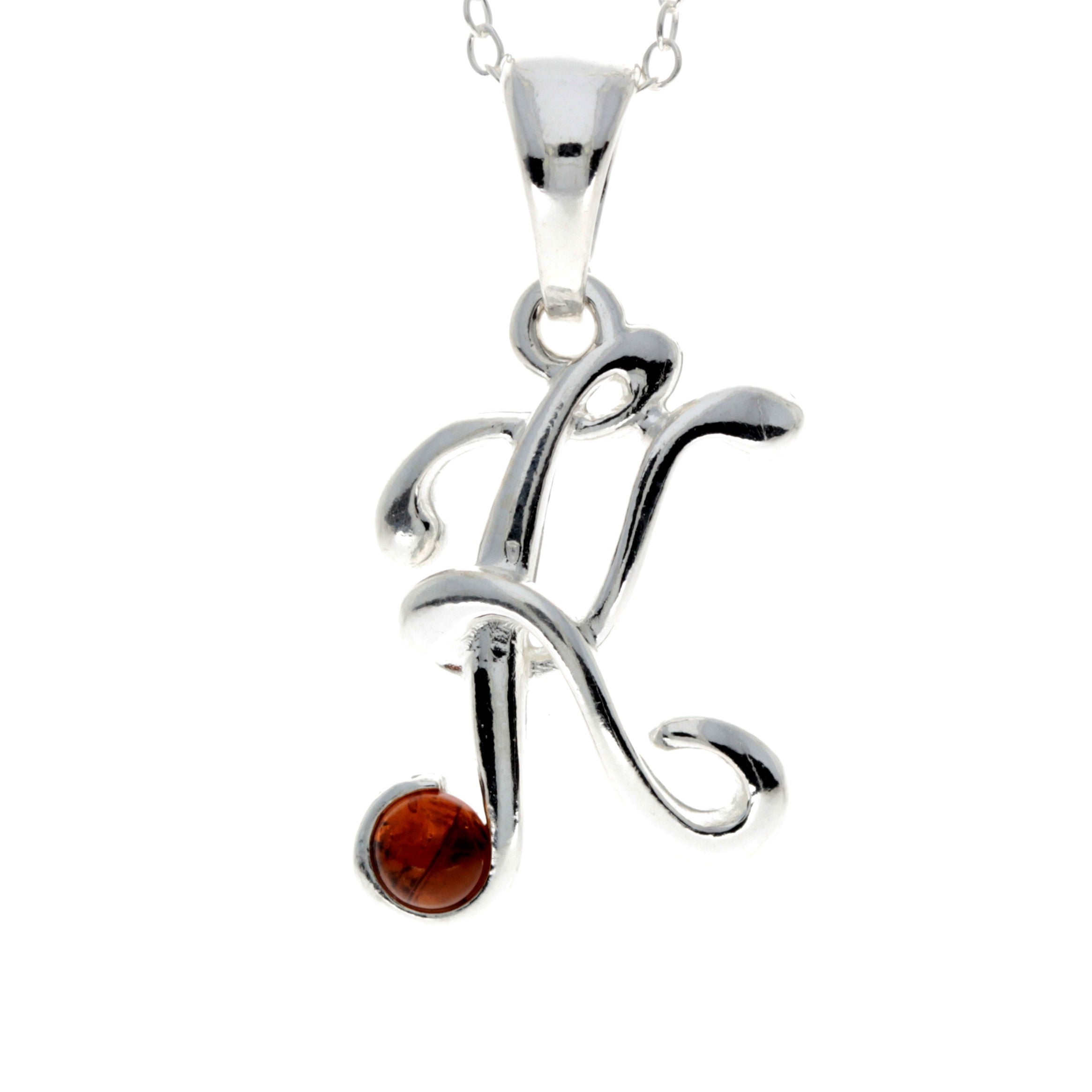 925 Sterling Silver & Baltic Amber Alphabet Letters Pendant - GL2003