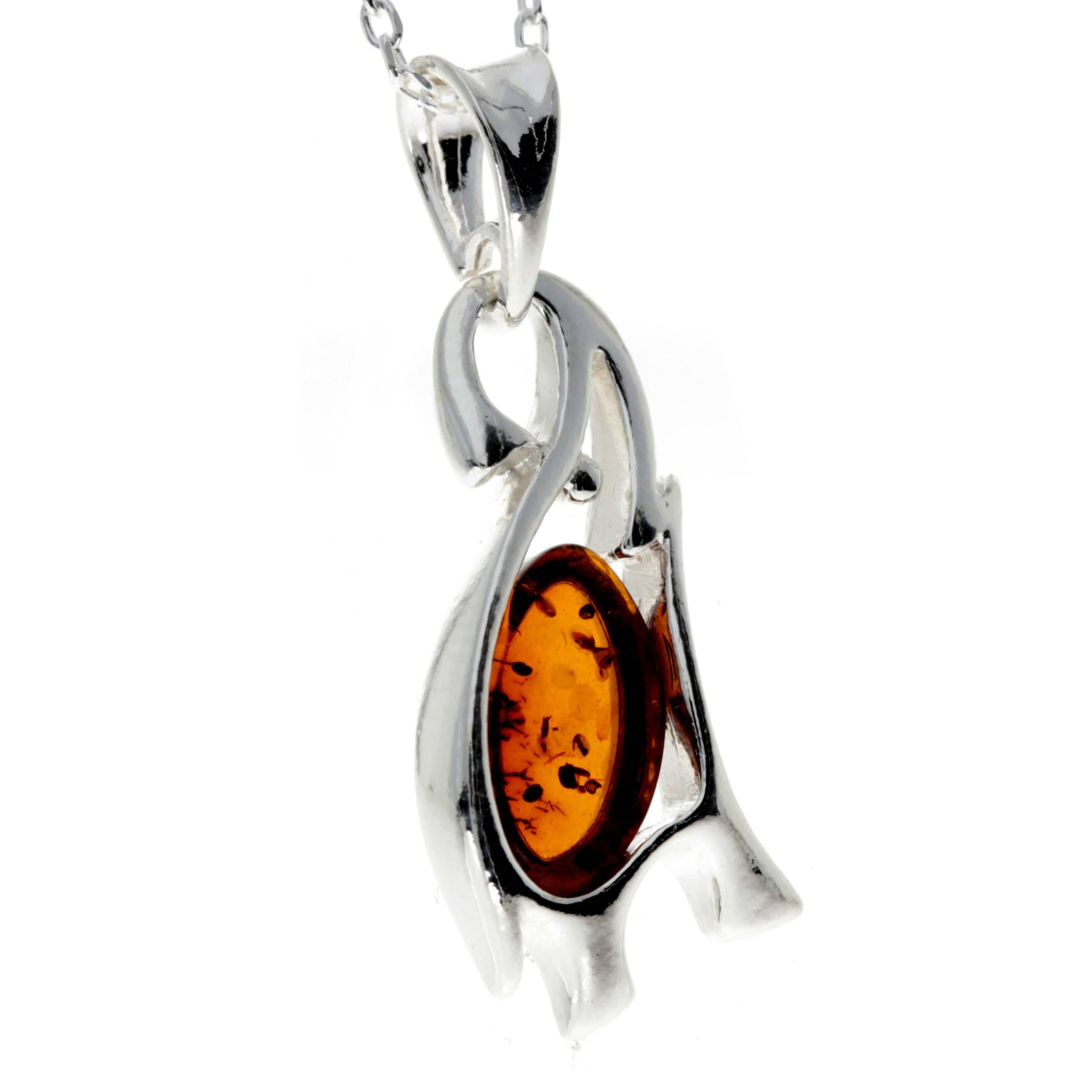 925 Sterling Silver & Baltic Amber Lucky Elephant Pendant - GL2007