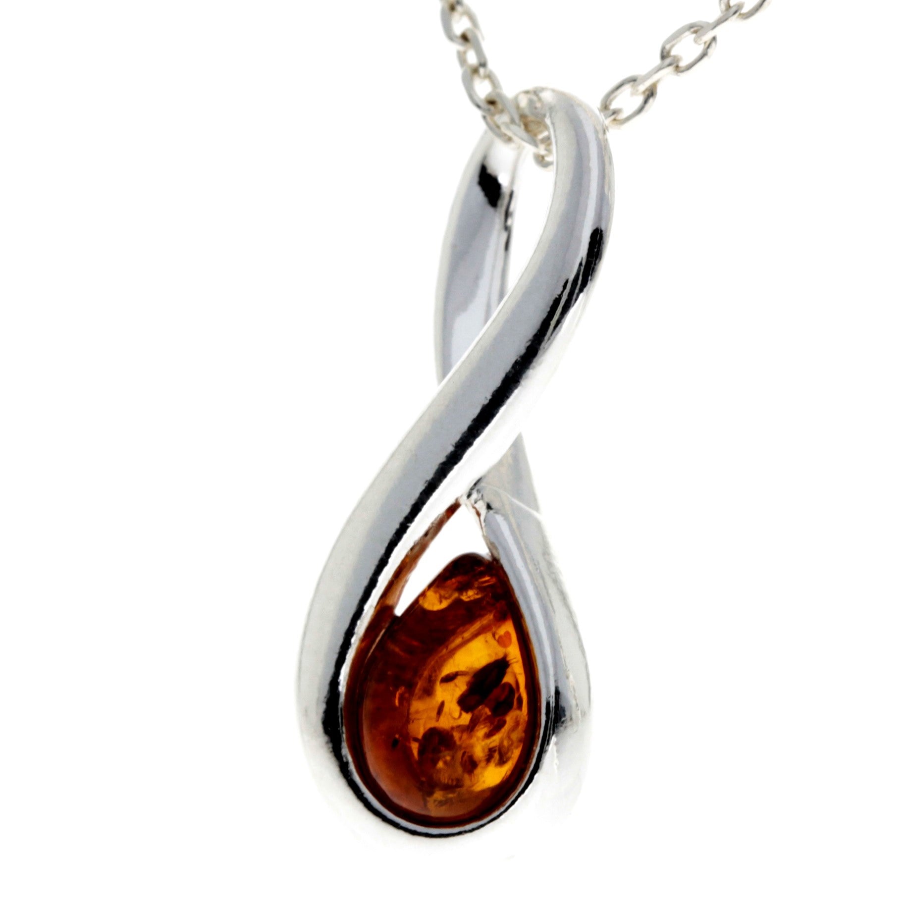 925 Sterling Silver & Genuine Baltic Amber Modern Infinity Pendant - GL2029C