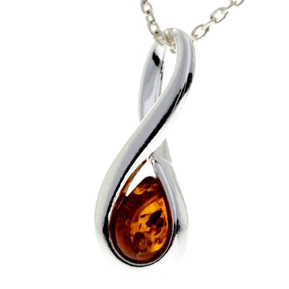 925 Sterling Silver & Genuine Baltic Amber Modern Infinity Pendant - GL2029C