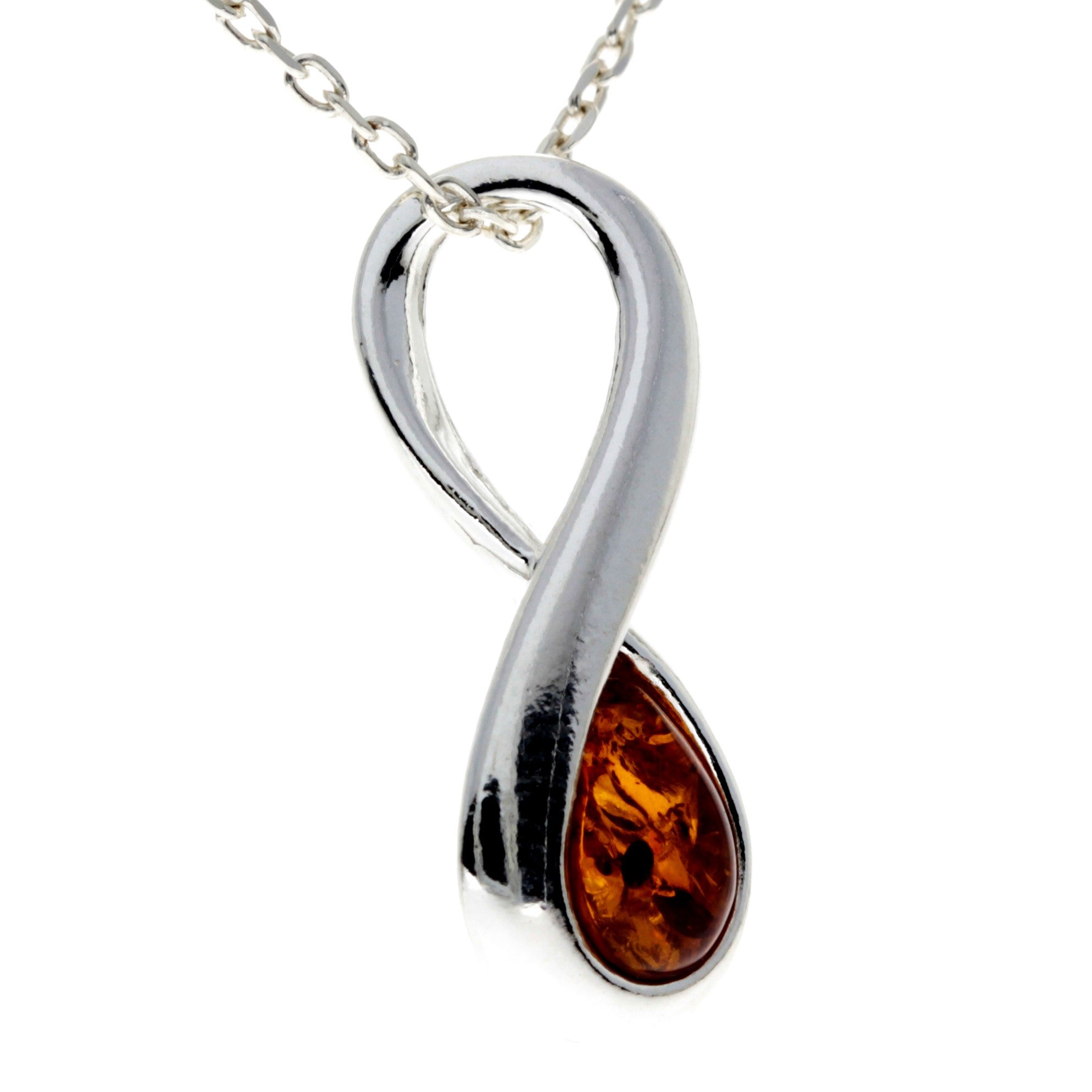 925 Sterling Silver & Genuine Baltic Amber Modern Infinity Pendant - GL2029C