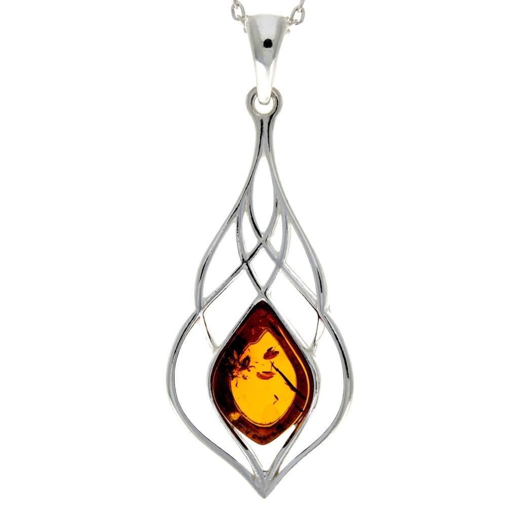 925 Steling Silver & Genuine Baltic Amber Modern Celtic Pendant - GL2030