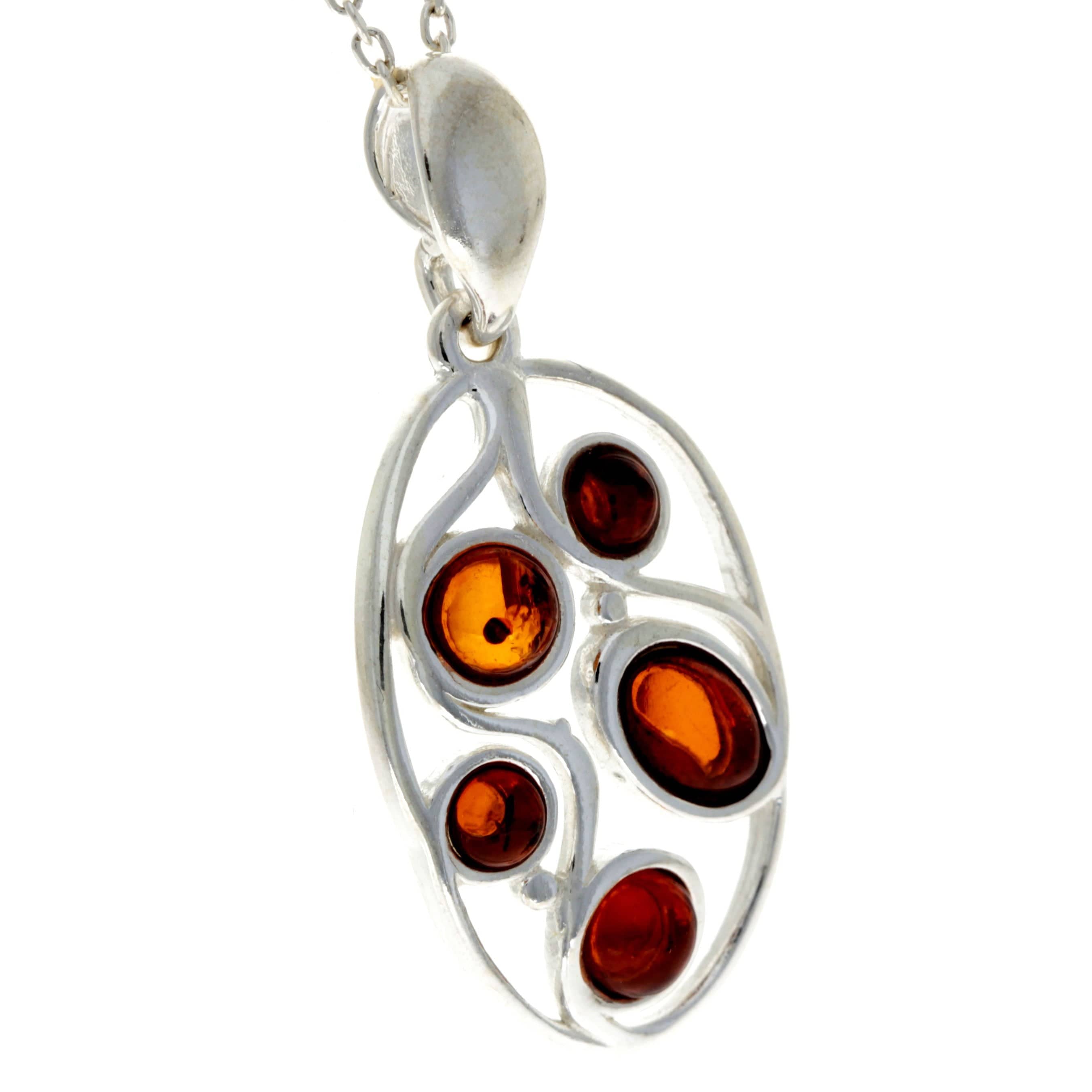 925 Sterling Silver & Genuine Baltic Amber Classic Pendant - GL2035