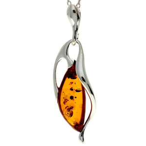 925 Sterling Silver & Genuine Baltic Amber Modern Pendant - GL2036