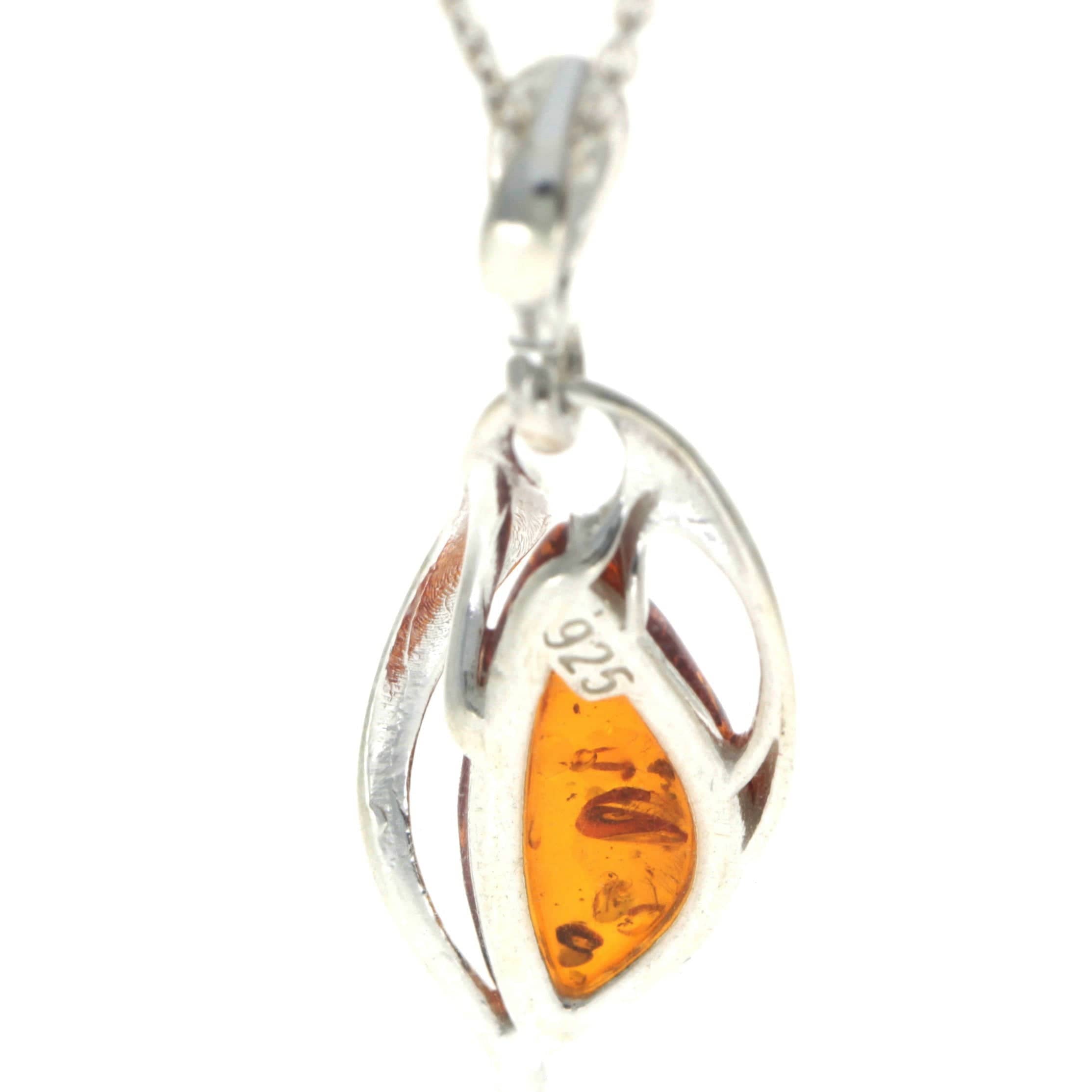 925 Sterling Silver & Genuine Baltic Amber Modern Pendant - GL2036