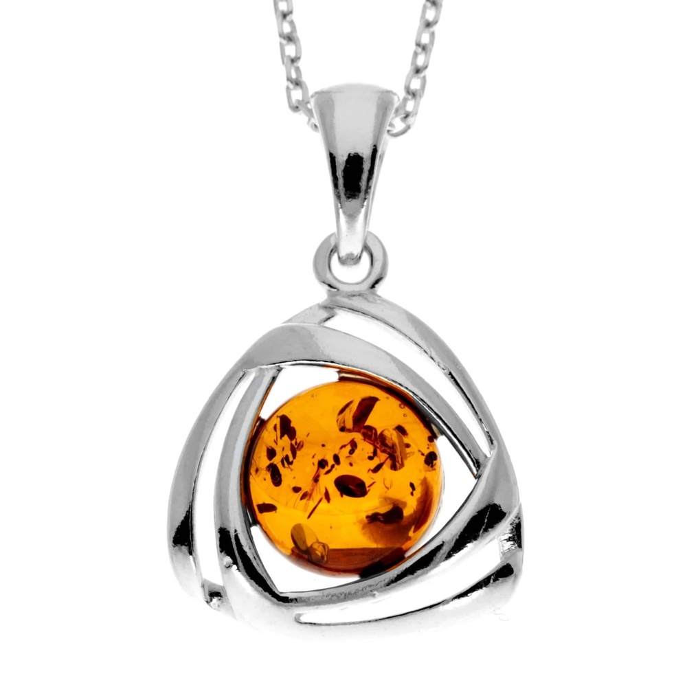 925 Sterling Silver & Genuine Baltic Amber Celtic Pendant - GL2038