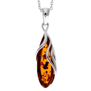 925 Sterling Silver & Genuine Baltic Amber Modern Pendant - GL2040