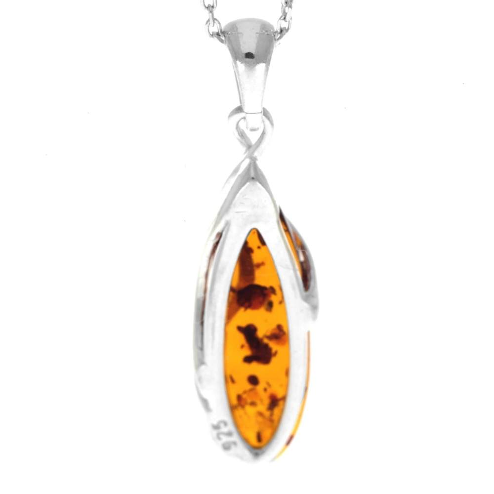 925 Sterling Silver & Genuine Baltic Amber Modern Pendant - GL2040