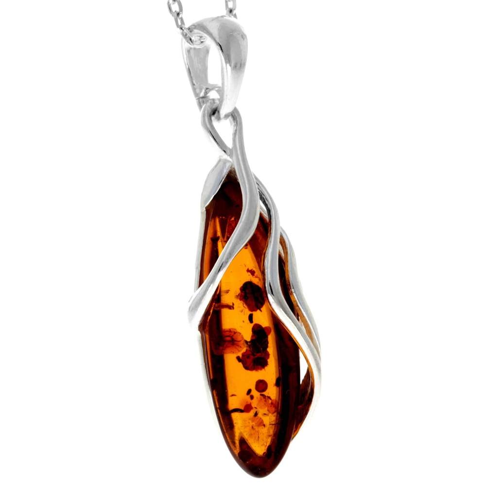 925 Sterling Silver & Genuine Baltic Amber Modern Pendant - GL2040