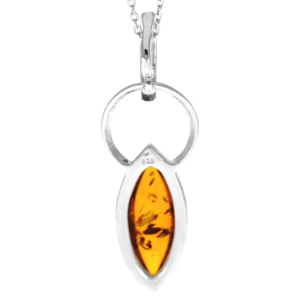 925 Sterling Silver & Genuine Baltic Amber Modern Pendant - GL2042