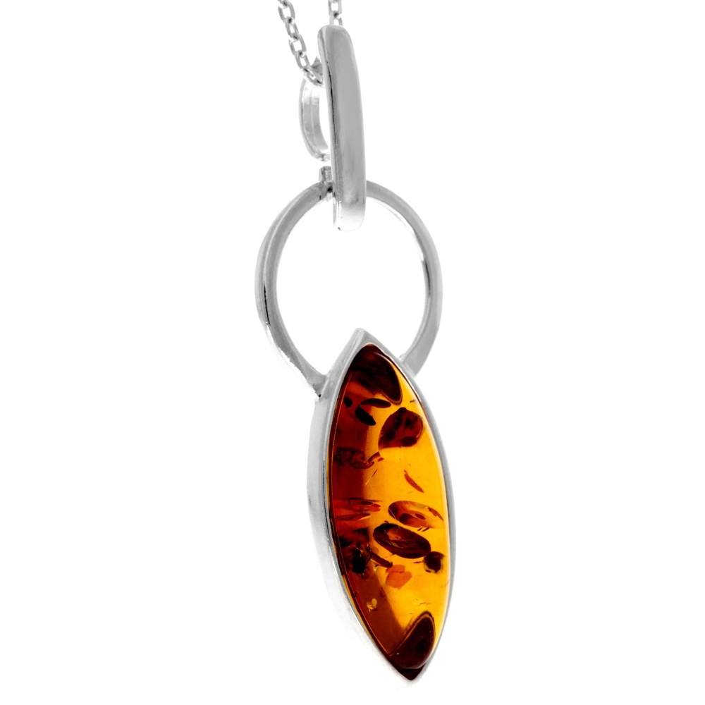 925 Sterling Silver & Genuine Baltic Amber Modern Pendant - GL2042