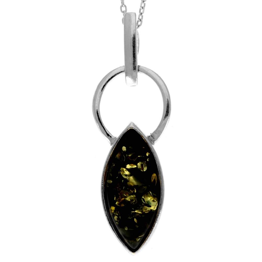 925 Sterling Silver & Genuine Baltic Amber Modern Pendant - GL2042