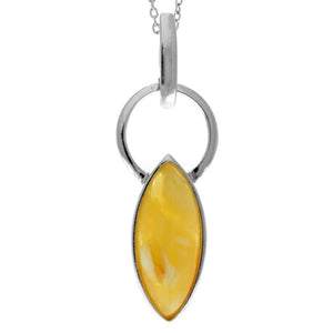 925 Sterling Silver & Genuine Baltic Amber Modern Pendant - GL2042